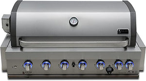 Mont Alpi MABi805 44-Inch 6-Burner 87000 BTU Built-In Stainless Steel Outdoor Kitchen Gas Grill w/ Ceramic Infrared Rear Burner + Rotisserie Kit & Weather Cover - Poolstoreconnect