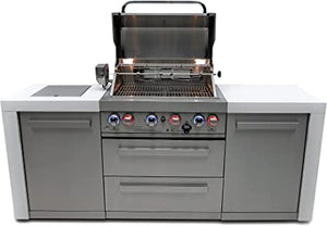 Mont Alpi MAi400-D 32-inch 4-Burner 78000 BTU Deluxe Stainless Steel Gas Outdoor Kitchen Barbecue Island Grill w/ Infrared Side & Rear Burners + Rotisserie Kit + Storage Cabinets + Granite Countertops - Poolstoreconnect